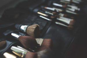 professional makeup brushes lined up
