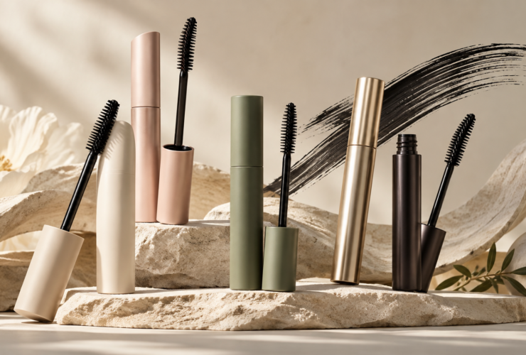 Minimalist collection of tubing mascara tubes and wands representing cruelty-free mascara picks for 2026.